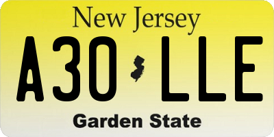 NJ license plate A30LLE