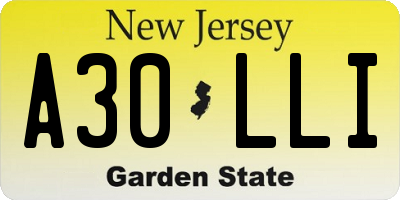NJ license plate A30LLI