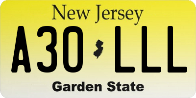 NJ license plate A30LLL