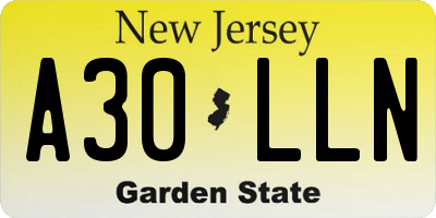 NJ license plate A30LLN
