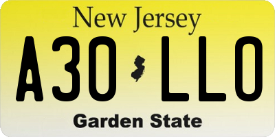 NJ license plate A30LLO