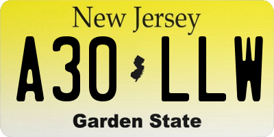 NJ license plate A30LLW
