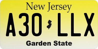 NJ license plate A30LLX