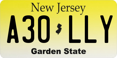 NJ license plate A30LLY