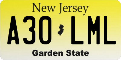 NJ license plate A30LML