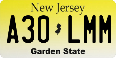 NJ license plate A30LMM