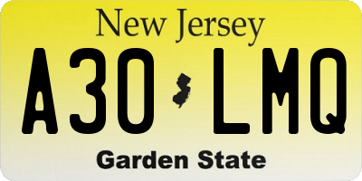 NJ license plate A30LMQ