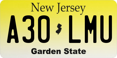 NJ license plate A30LMU
