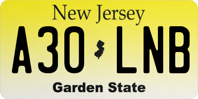 NJ license plate A30LNB