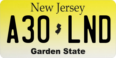 NJ license plate A30LND