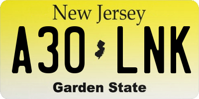 NJ license plate A30LNK