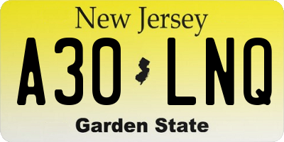 NJ license plate A30LNQ