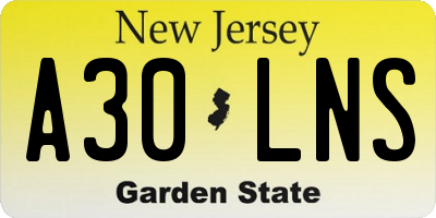 NJ license plate A30LNS