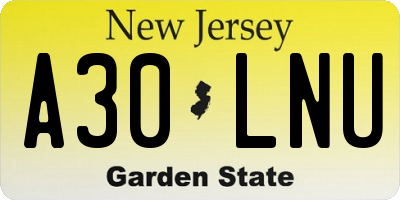 NJ license plate A30LNU