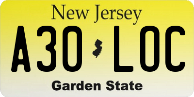 NJ license plate A30LOC