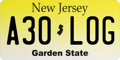 NJ license plate A30LOG