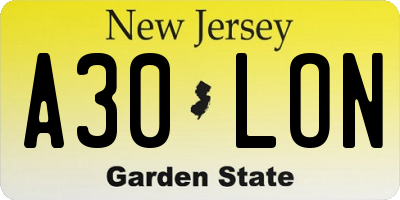 NJ license plate A30LON