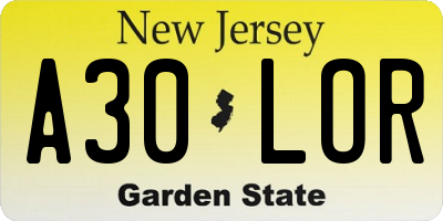 NJ license plate A30LOR