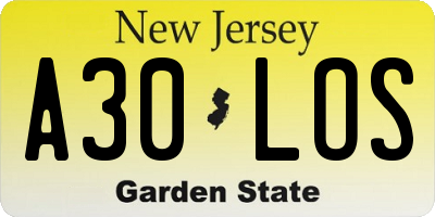 NJ license plate A30LOS