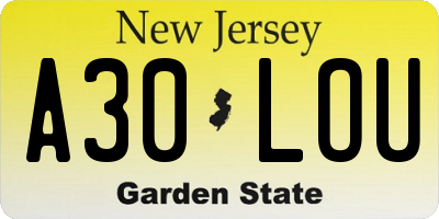 NJ license plate A30LOU