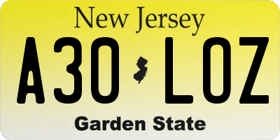 NJ license plate A30LOZ