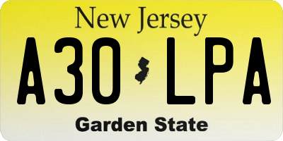 NJ license plate A30LPA