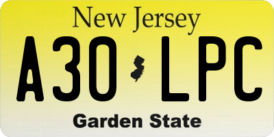 NJ license plate A30LPC