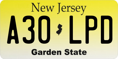 NJ license plate A30LPD