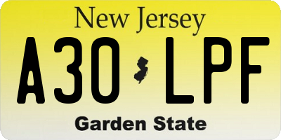 NJ license plate A30LPF