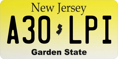 NJ license plate A30LPI