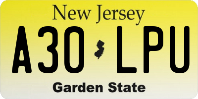 NJ license plate A30LPU
