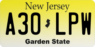 NJ license plate A30LPW