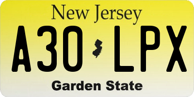 NJ license plate A30LPX