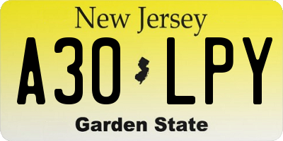 NJ license plate A30LPY