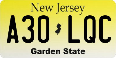 NJ license plate A30LQC