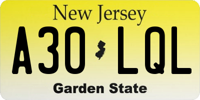 NJ license plate A30LQL