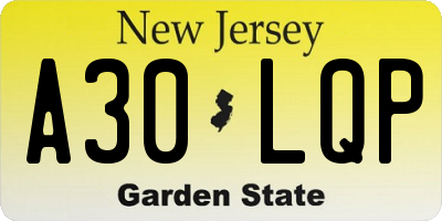 NJ license plate A30LQP