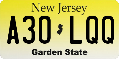 NJ license plate A30LQQ