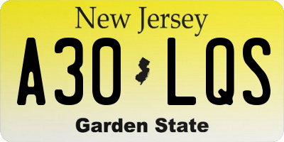 NJ license plate A30LQS