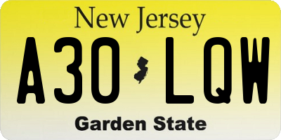 NJ license plate A30LQW