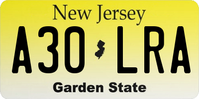 NJ license plate A30LRA
