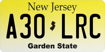 NJ license plate A30LRC