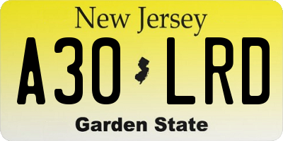 NJ license plate A30LRD