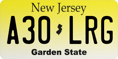NJ license plate A30LRG