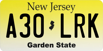NJ license plate A30LRK