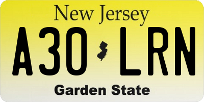 NJ license plate A30LRN