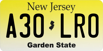 NJ license plate A30LRO