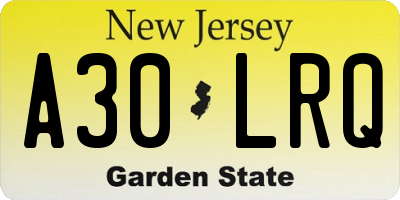 NJ license plate A30LRQ