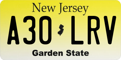 NJ license plate A30LRV