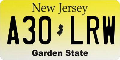 NJ license plate A30LRW